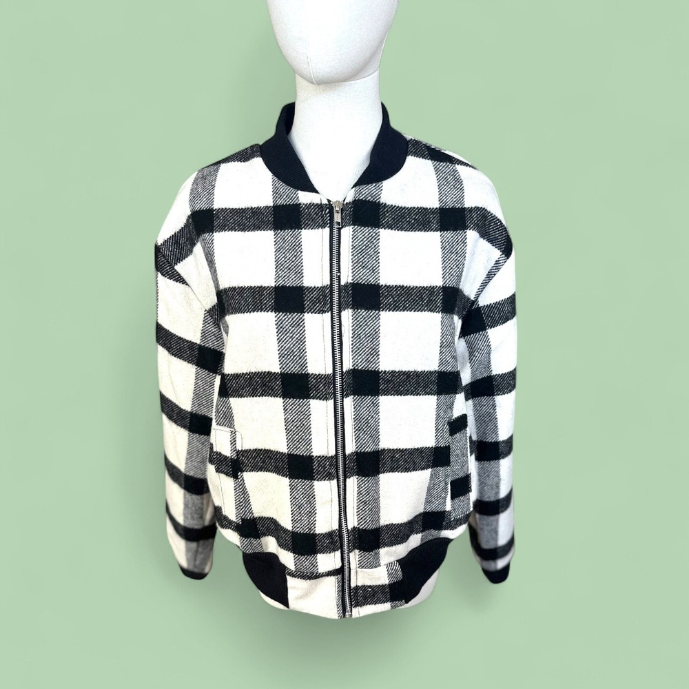 Urban Renewal Black White Plaid Bomber Jacket Women M/M Lined Vintage Fabric